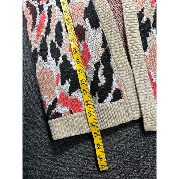 Boston Proper Sweater Womens Large Tan Animal Print Long Open Front Cardigan - Picture 8 of 8